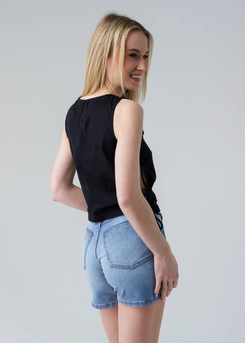 Influence Black Sleeveless Round Neck Tie Side Shell Top - 8 Image 2
