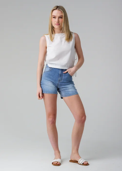 Influence White Sleeveless Round Neck Tie Side Shell Top - 8 Image 4