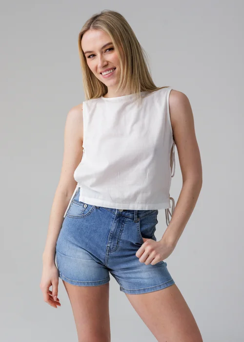 Influence White Sleeveless Round Neck Tie Side Shell Top - 8 Image 1