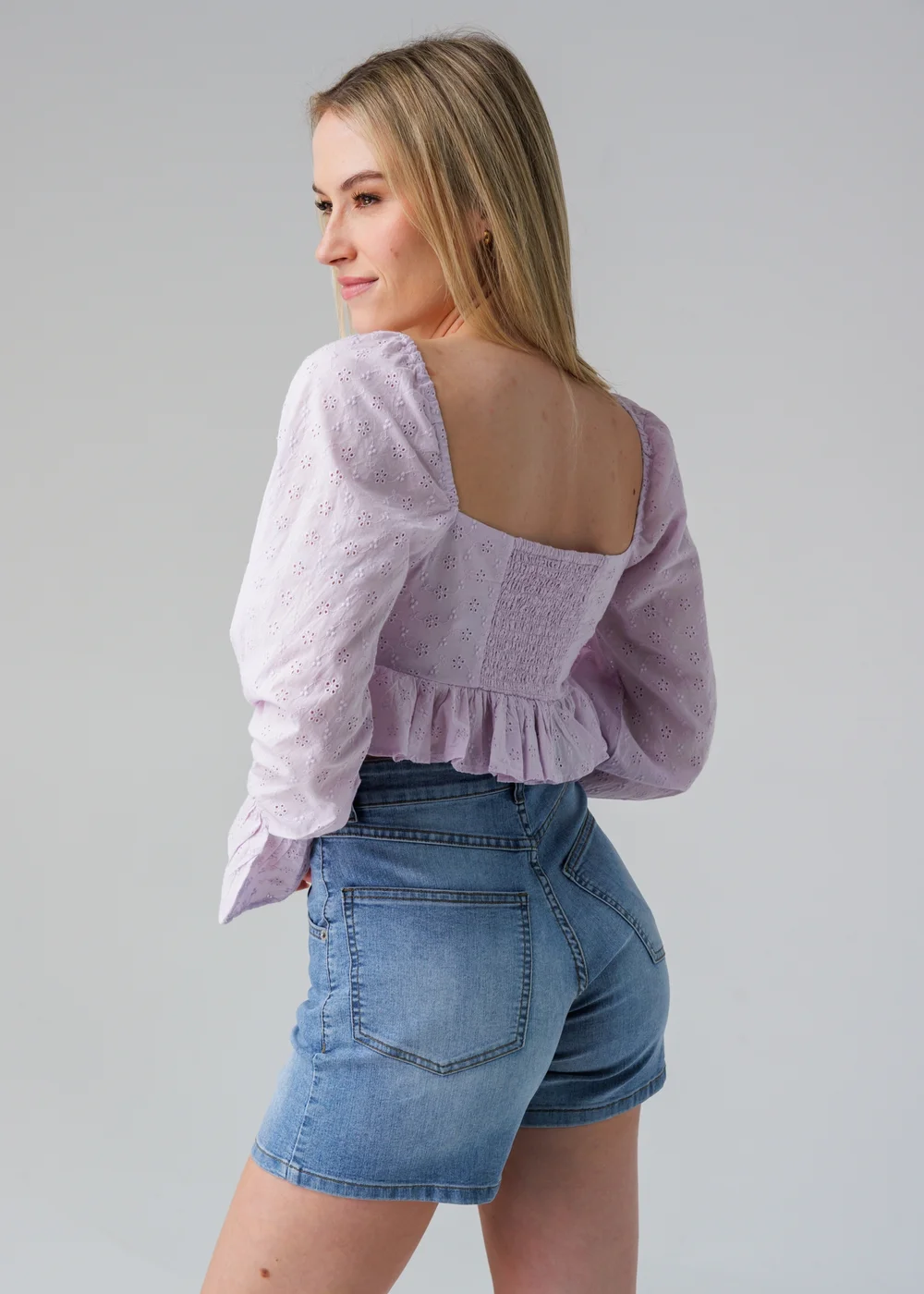 Influence Pink Long Sleeve Lace Up Peplum Hem Crop Top - 8 Image 2