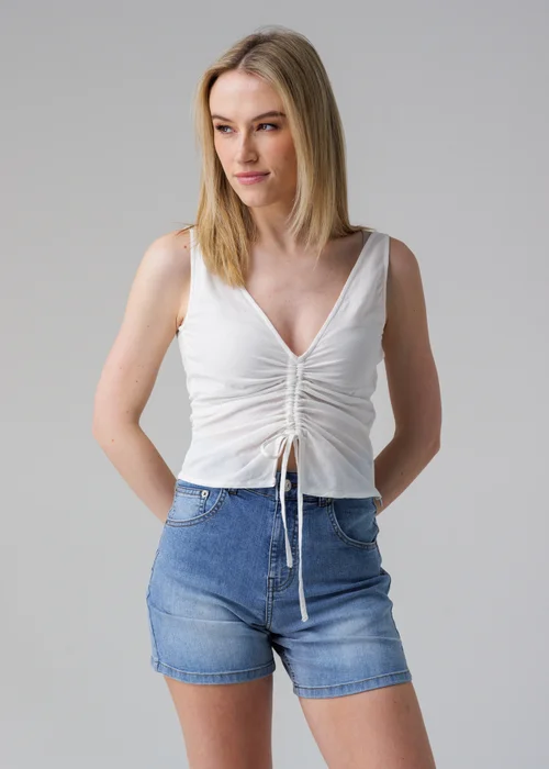 Influence White Sleeveless V-Neck Tie Front Cropped Top - 12 Image 1