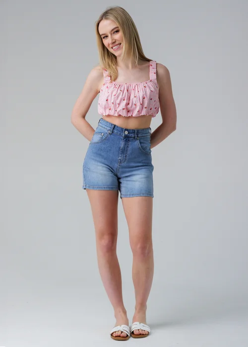 Influence Pink Sleeveless Shirred Square Neck Strappy Cropped Top - 8 Image 4