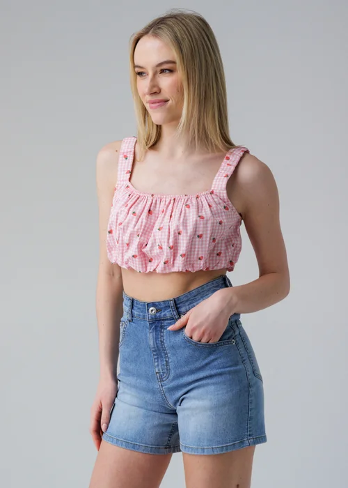 Influence Pink Sleeveless Shirred Square Neck Strappy Cropped Top - 8 Image 1
