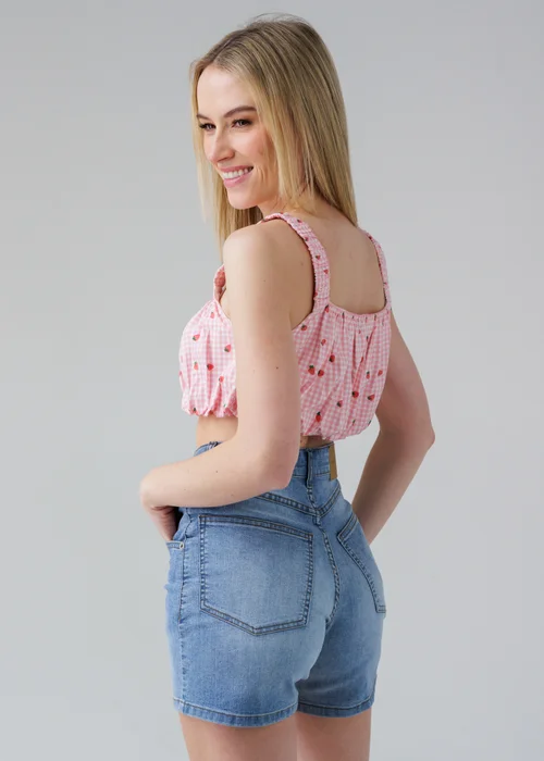 Influence Pink Sleeveless Shirred Square Neck Strappy Cropped Top - 8 Image 2