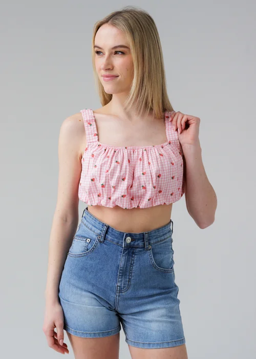 Influence Pink Sleeveless Shirred Square Neck Strappy Cropped Top - 8 Image 3