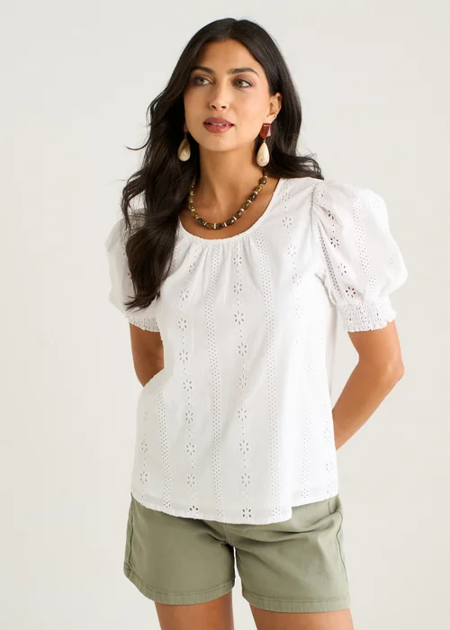 Gini London Cream Broderie Anglaise Puff Sleeves Top - 14 Image 3