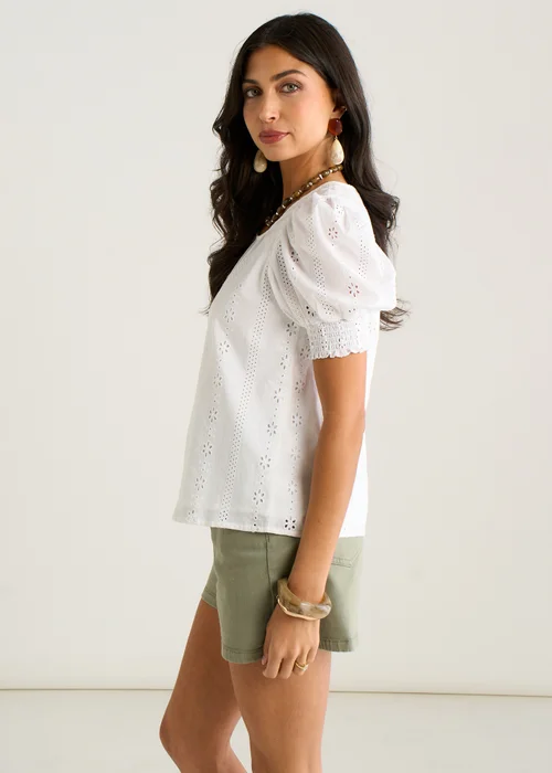Gini London Cream Broderie Anglaise Puff Sleeves Top - 14 Image 4