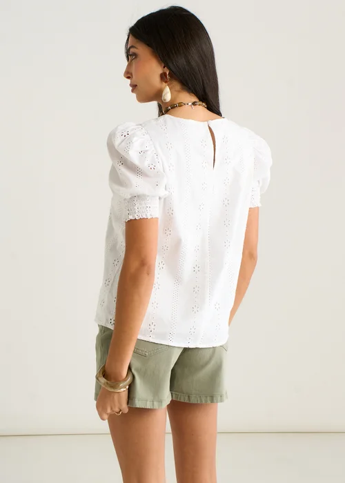Gini London Cream Broderie Anglaise Puff Sleeves Top - 14 Image 2
