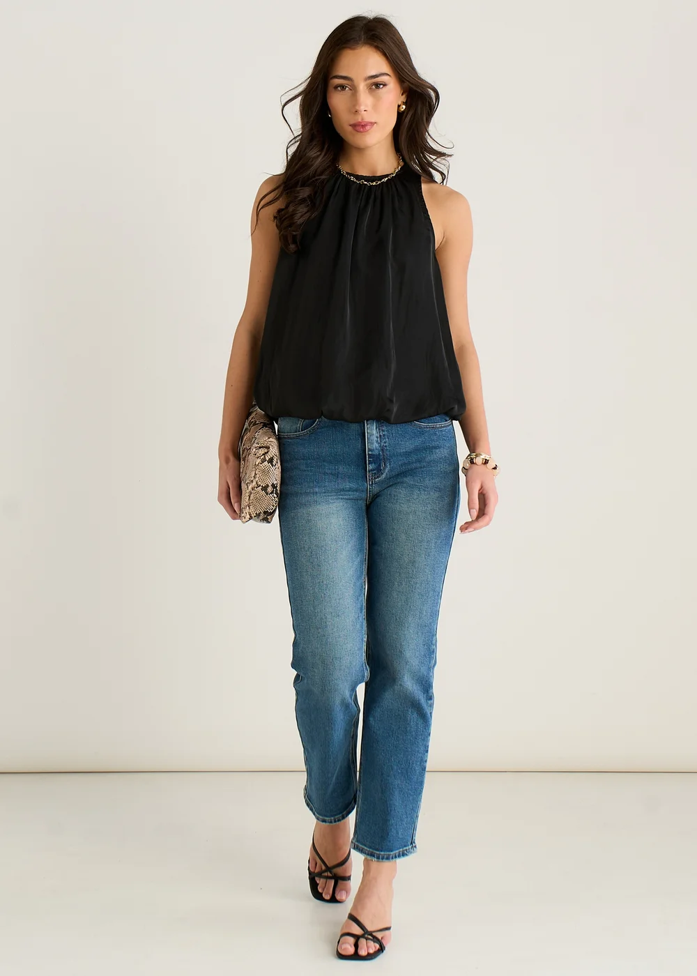 Gini London Black Puff Ball Round Neck Sleeveless Top - S/M Image 1