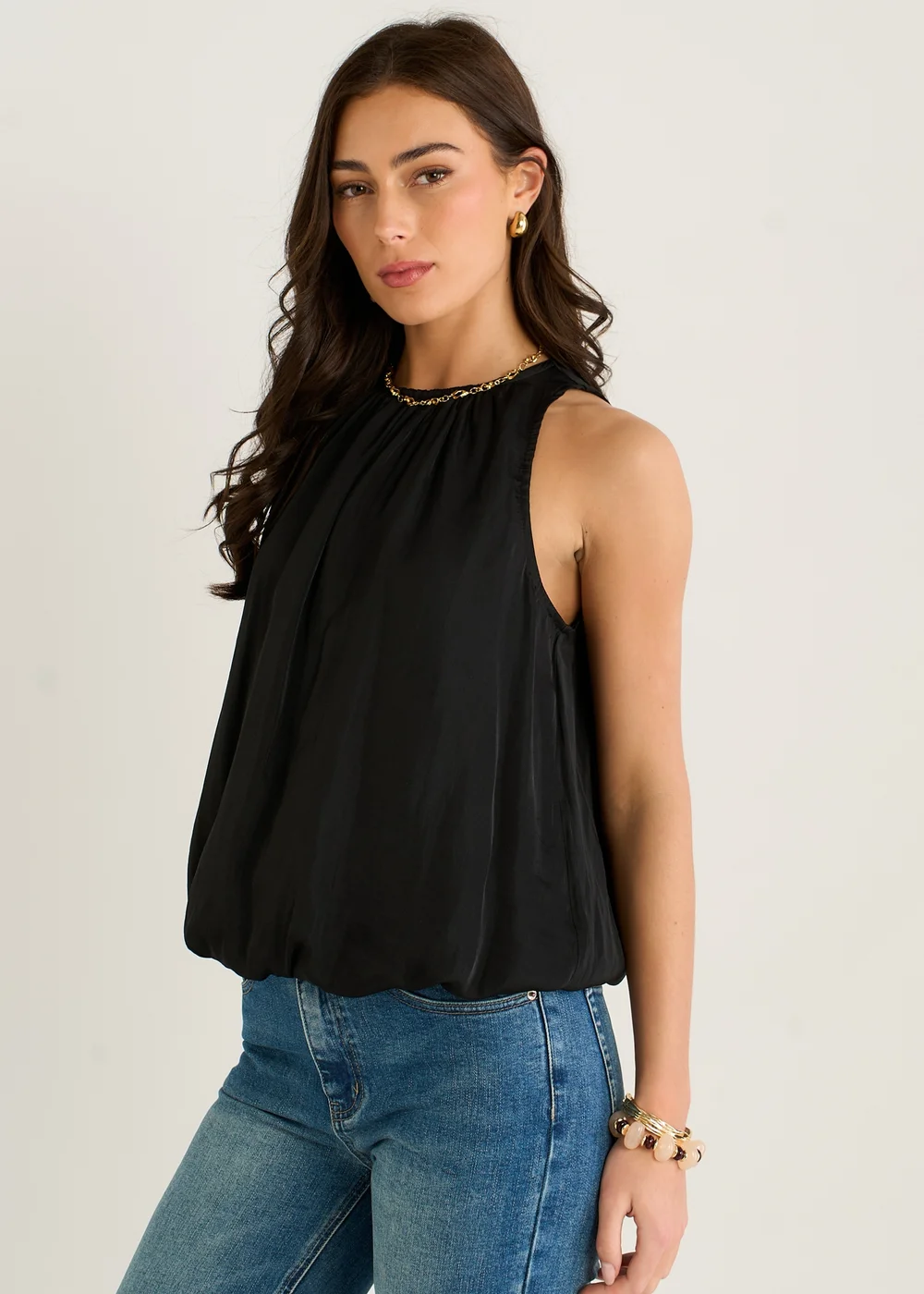 Gini London Black Puff Ball Round Neck Sleeveless Top - S/M Image 4