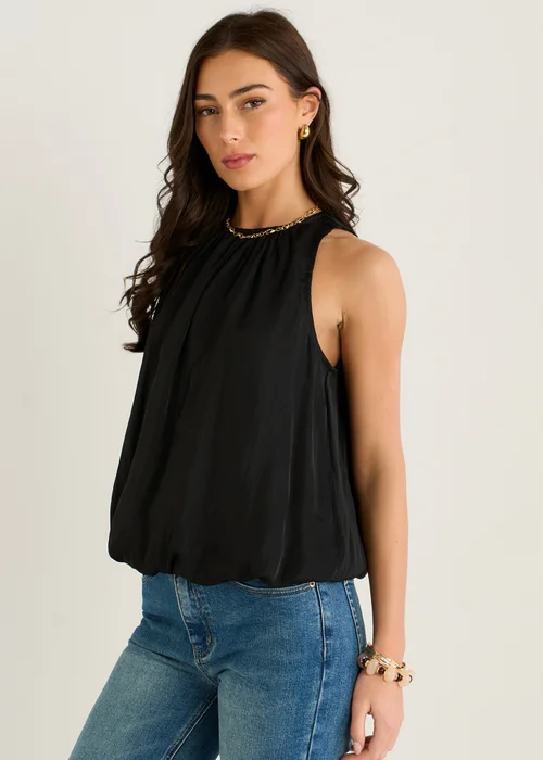 Gini London Black Puff Ball Round Neck Sleeveless Top - S/M Image 4