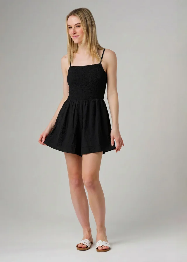Wednesday’s Girl Black Shirred Bodice Strappy Square Neck Playsuit