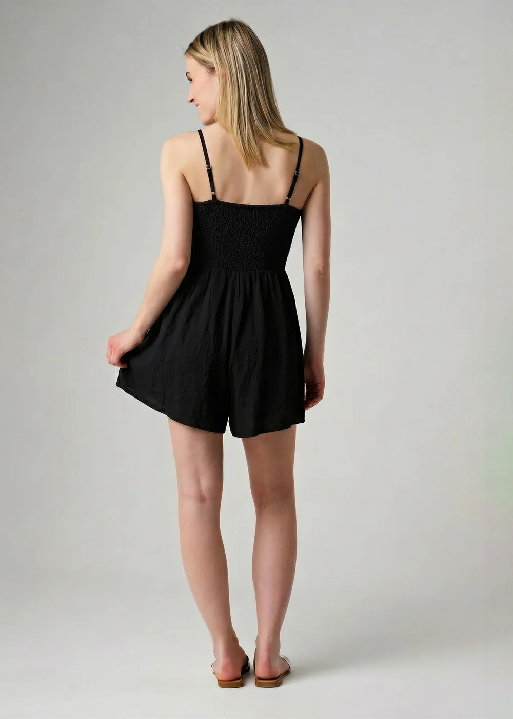 Wednesday’s Girl Black Shirred Bodice Strappy Square Neck Playsuit - 8 Image 2