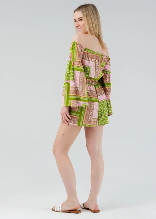 Influence Green Geometric Vibrant Print Bardot Off-The-Shoulder Playsuit - 8 Image 2
