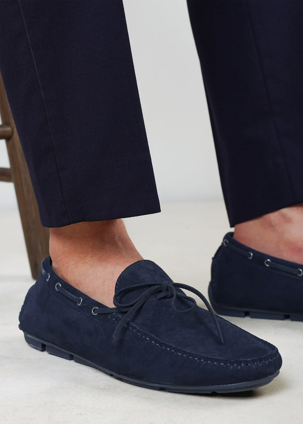Where's That From Carter Navy Faux Suede Slip on Lace Detail Loafer - 8 Image 1