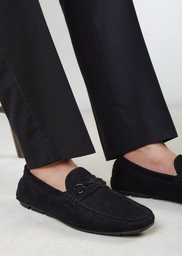 Where's That From Hudson Black Faux Suede Slip On Buckle Loafer