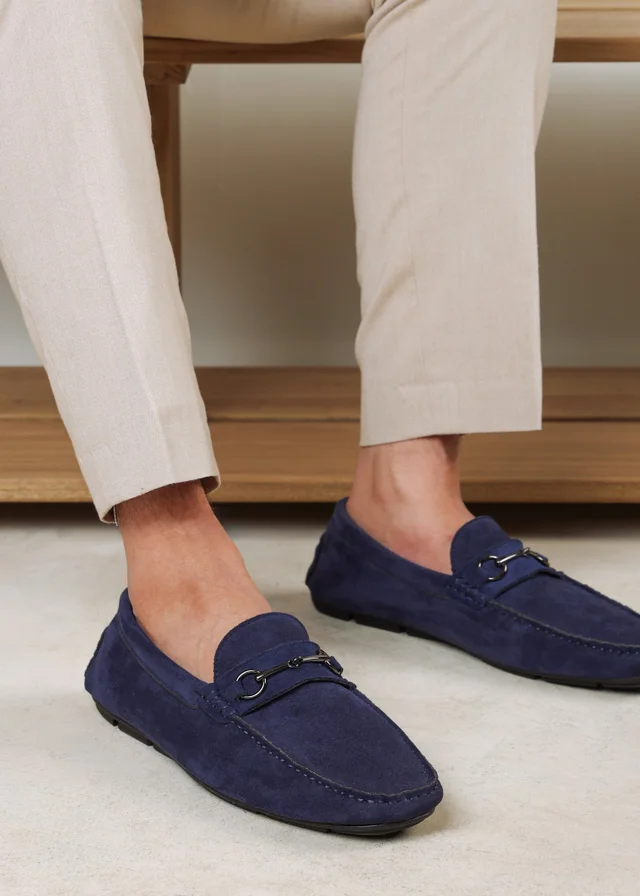 Where's That From Hudson Navy Faux Suede Slip On Buckle Loafer