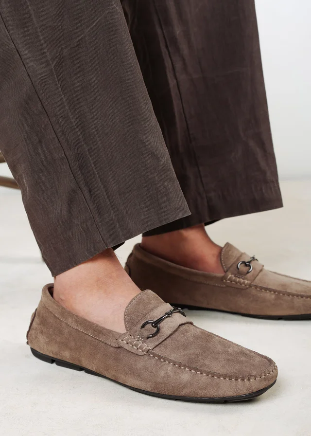 Where's That From Hudson Khaki Faux Suede Slip On Buckle Loafer