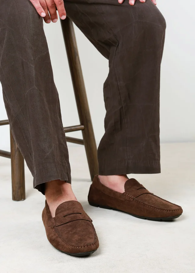 Where's That From Kyle Dark Brown Faux Suede Slip on Bubble Loafer