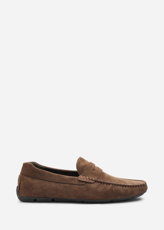 Where's That From Kyle Dark Brown Faux Suede Slip on Bubble Loafer