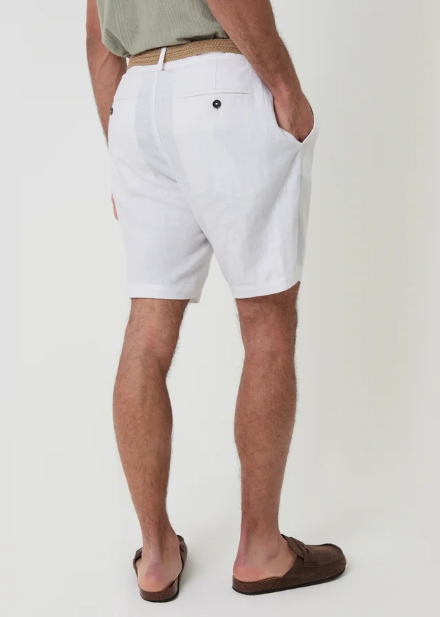 Threadbare White Linen Blend Shorts with Belt