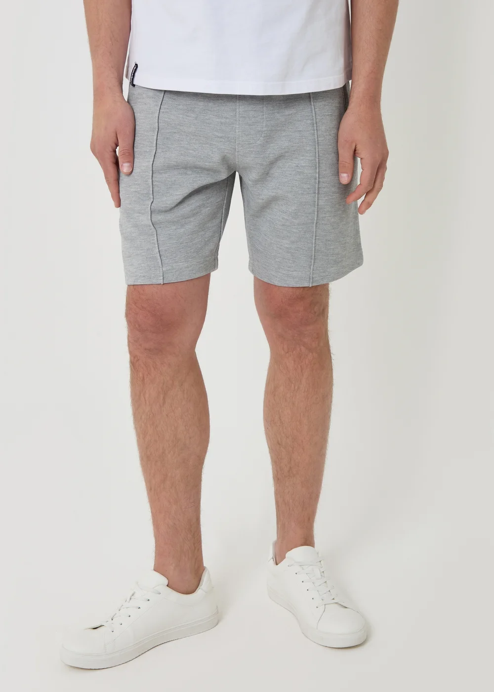 Threadbare Light Grey Pique Pleated Sweat Shorts - XL Image 1