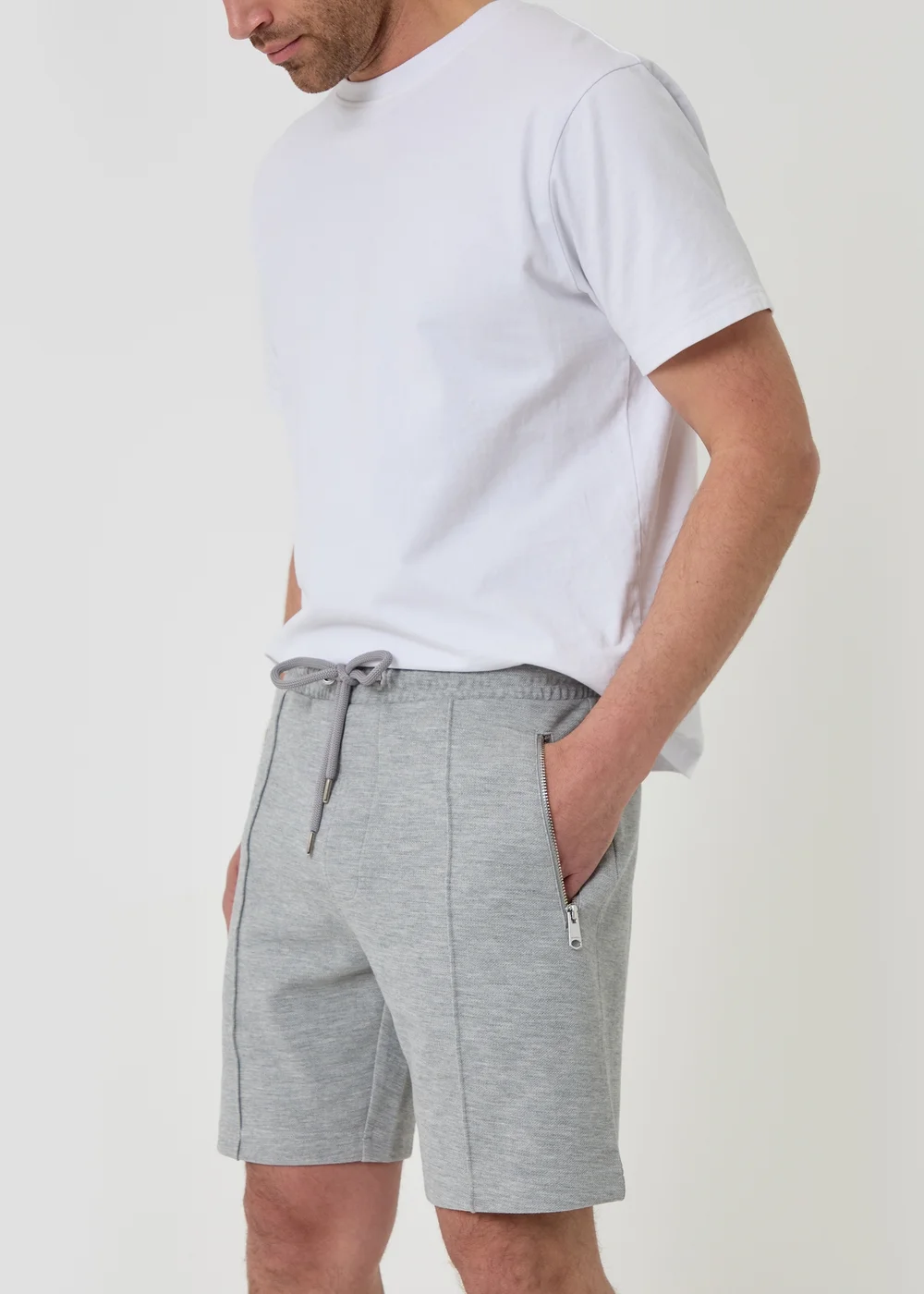 Threadbare Light Grey Pique Pleated Sweat Shorts - XL Image 3