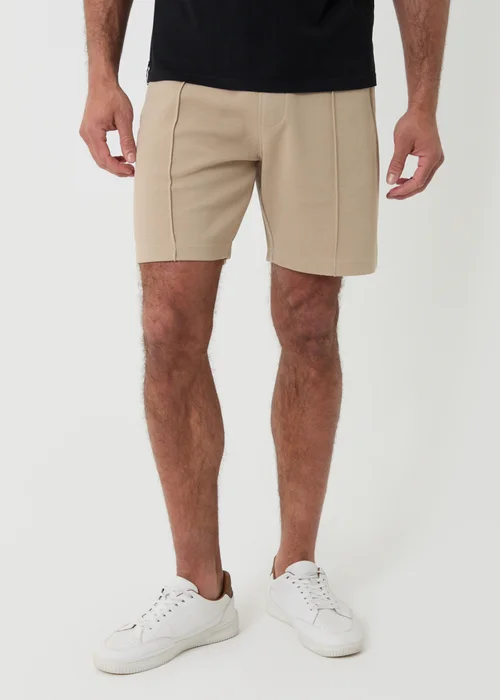 Threadbare Stone Pique Pleated Sweat Shorts - M Image 1