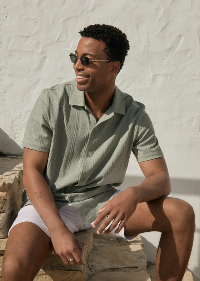Threadbare Soft Green Knitted Cotton Blend Short Sleeve Shirt