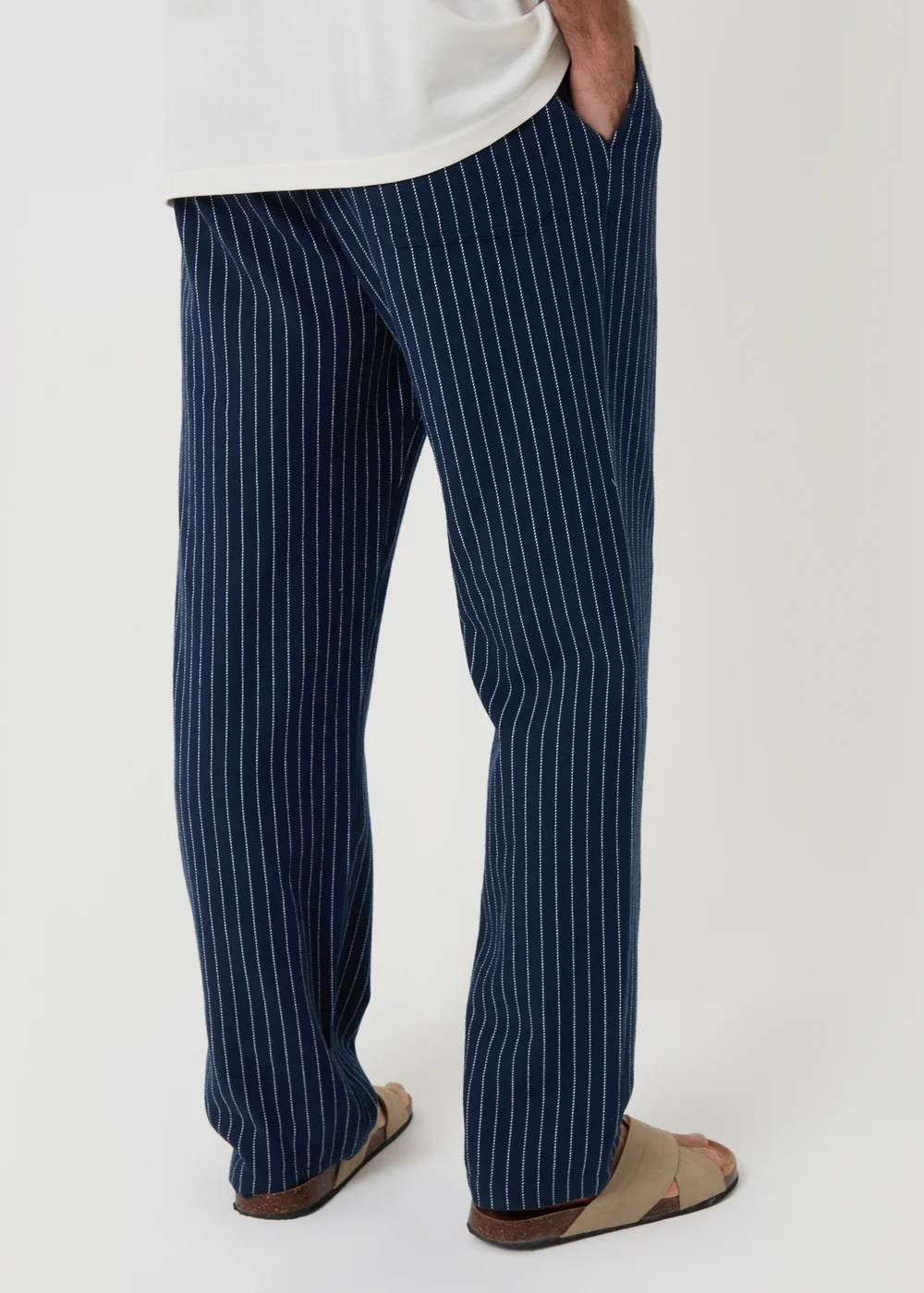 Threadbare Navy Stripe Straight Leg Cotton Trousers - 2XL Image 2
