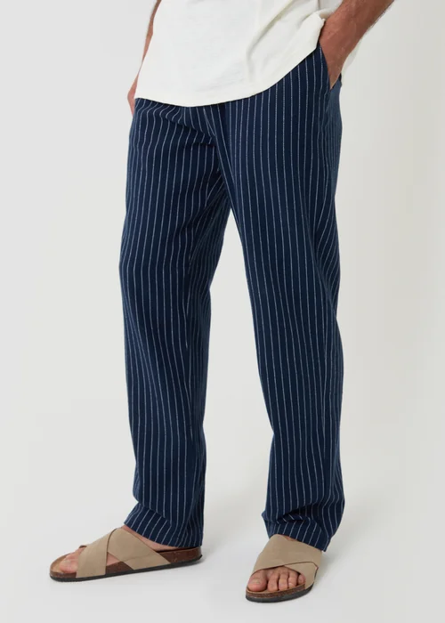 Threadbare Navy Stripe Straight Leg Cotton Trousers - 2XL Image 1