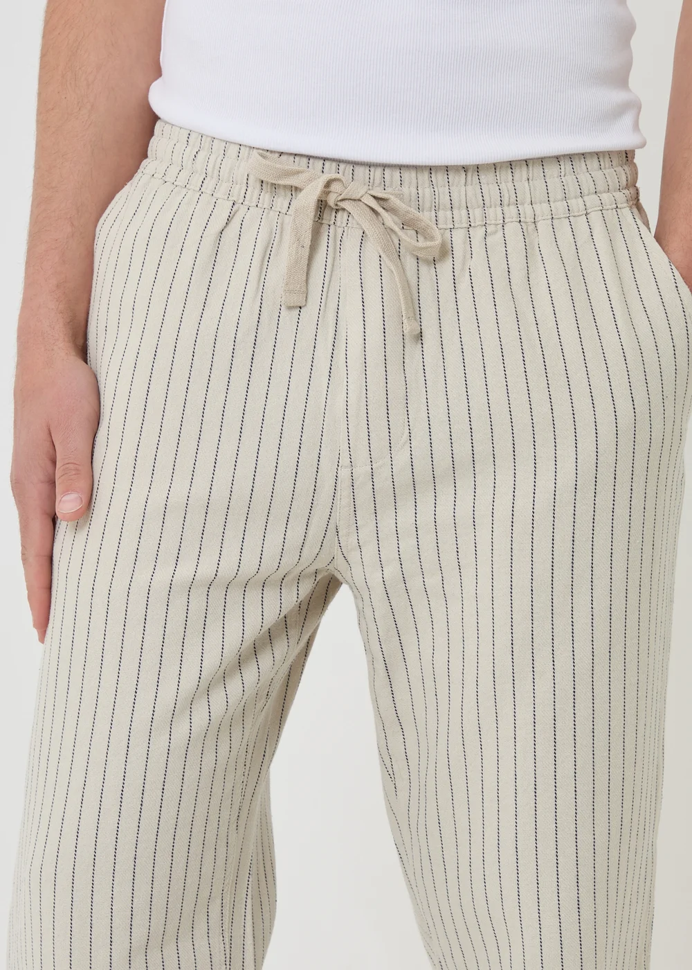 Threadbare Stone Stripe Straight Leg Cotton Trousers - S Image 4