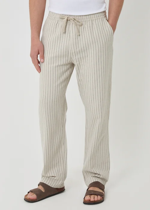 Threadbare Stone Stripe Straight Leg Cotton Trousers - S Image 1