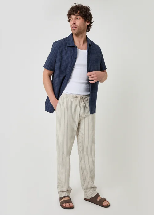 Threadbare Stone Stripe Straight Leg Cotton Trousers - S Image 3