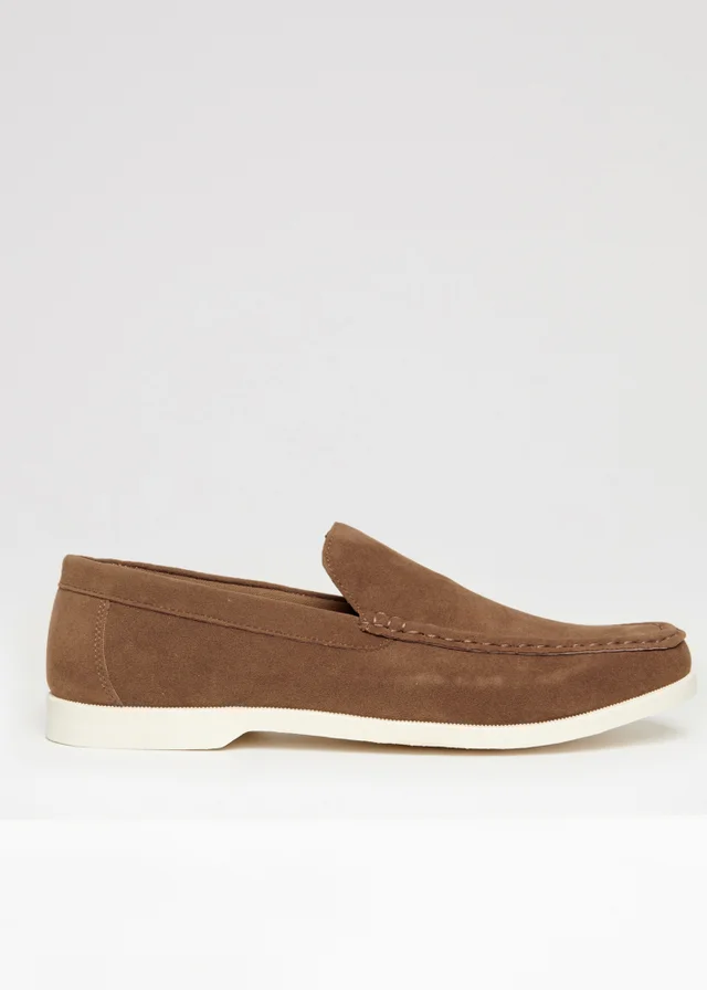 Threadbare Taupe Faux Suede Slip On Loafers