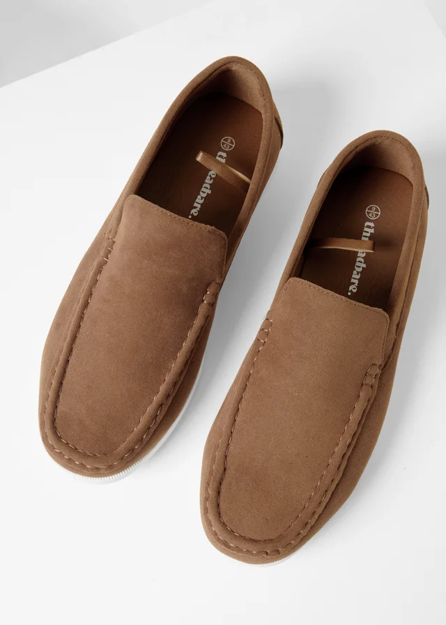 Threadbare Taupe Faux Suede Slip On Loafers