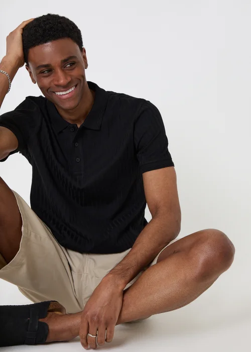 Threadbare Black Textured Cotton Polo Shirt - XL Image 1