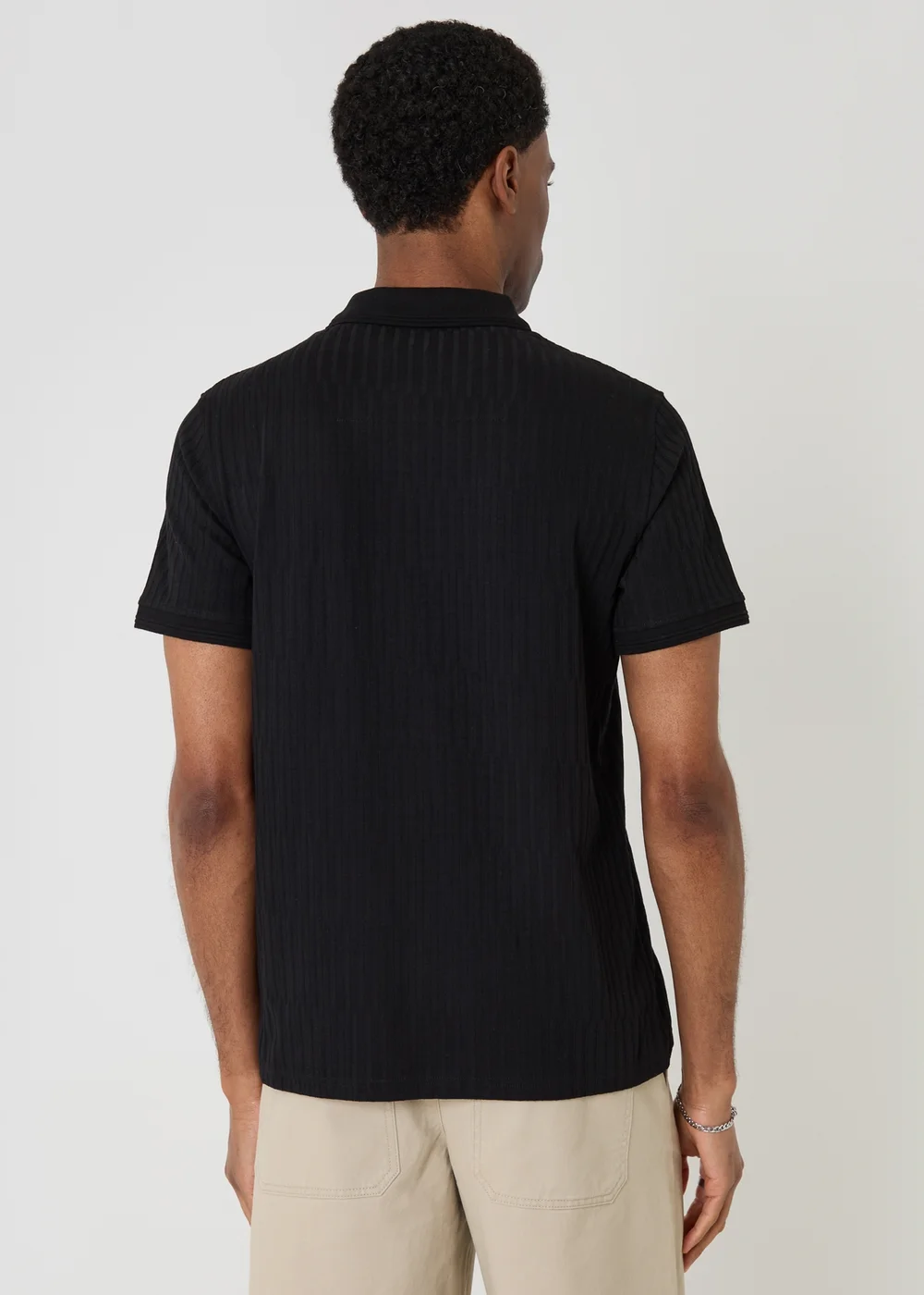 Threadbare Black Textured Cotton Polo Shirt - XL Image 2