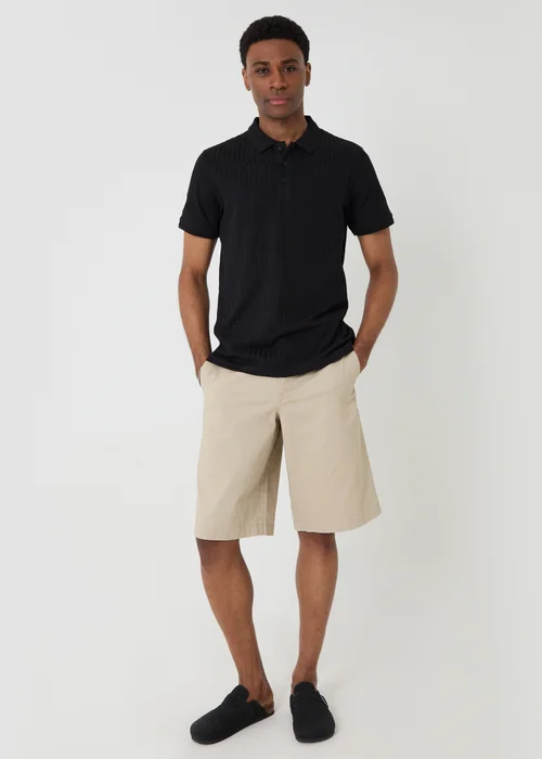 Threadbare Black Textured Cotton Polo Shirt - XL Image 3