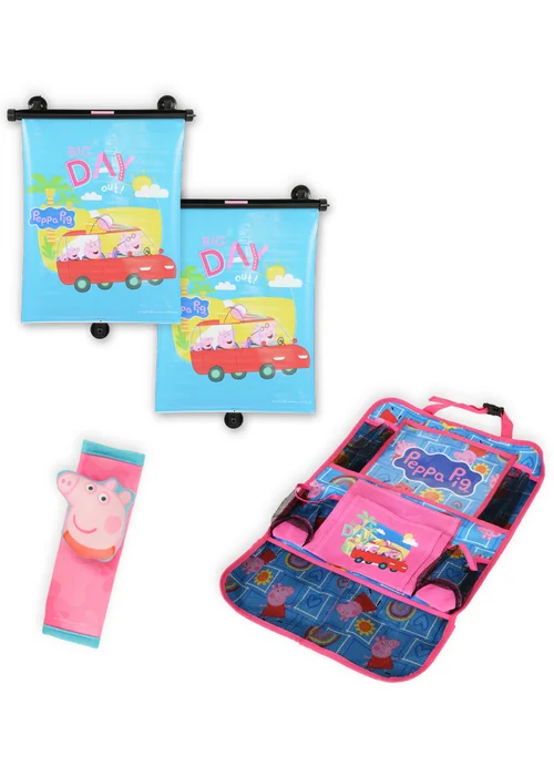 Peppa Pig Back Seat Essentials Roller Blinds Organiser & Seat Belt Cover - One Size Image 1