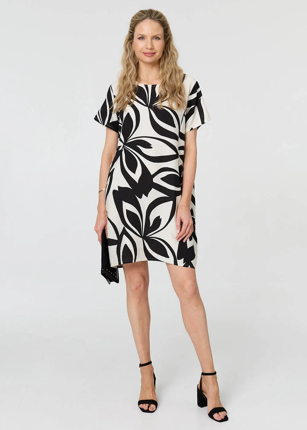 Izabel London Multi White Printed Short Sleeve Short Shift Dress - 16 Image 1