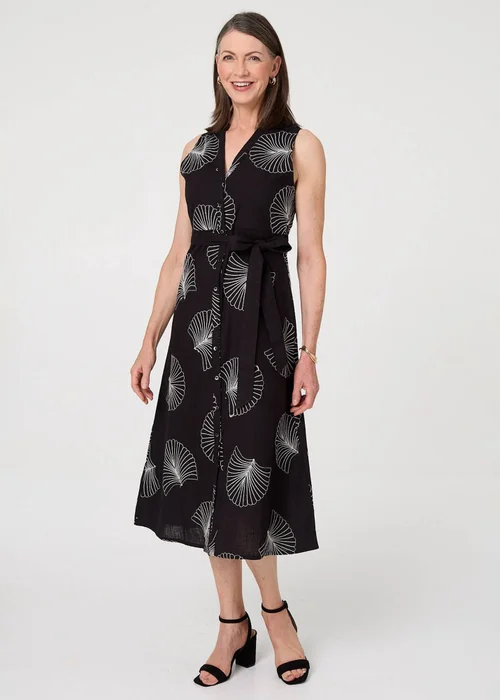 Izabel London Black Embroidered Sleeveless Midi Shirt Dress - 8 Image 1