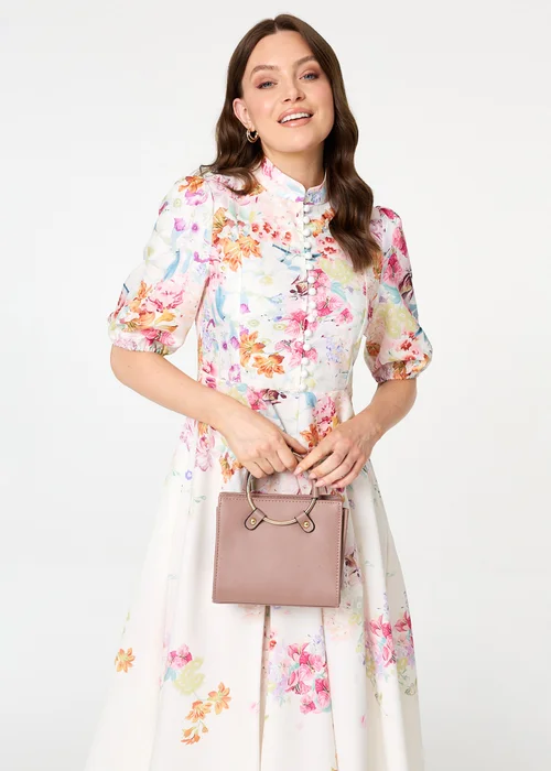 Izabel London Cream Floral 3/4 Sleeve High Neck Midi Dress - 12 Image 2