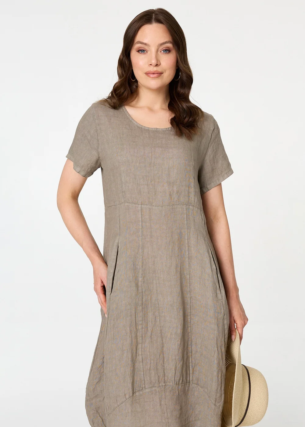 Izabel London Brown Short Sleeve Oversized Midi Shift Dress - 8 Image 2