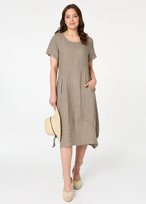 Izabel London Brown Short Sleeve Oversized Midi Shift Dress - 8 Image 1