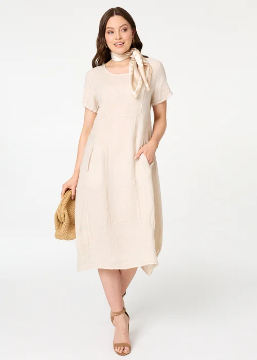 Izabel London Beige Short Sleeve Oversized Midi Shift Dress - 8 Image 1