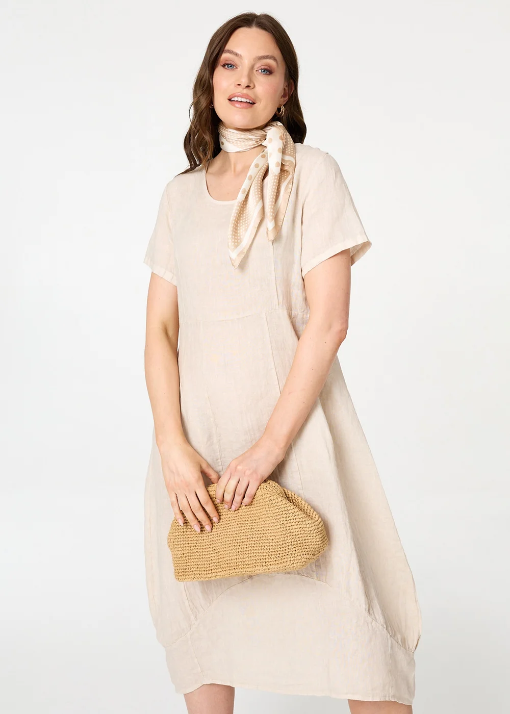 Izabel London Beige Short Sleeve Oversized Midi Shift Dress - 8 Image 2