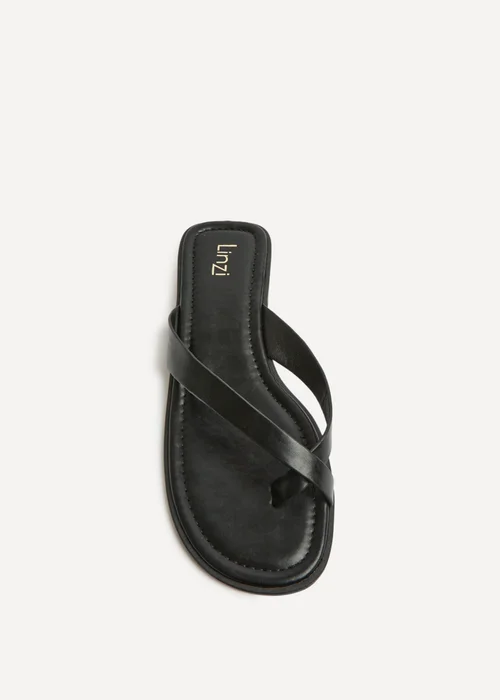 Linzi Kimmi Black Faux Leather Flat Sandals - 5 Image 4
