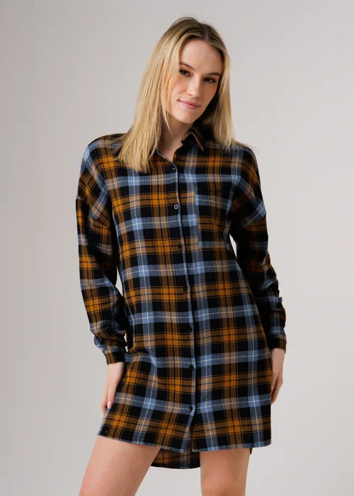 Influence Black Cotton Check Button-Up Relaxed-Fit Shirt Dress - 12 Image 1