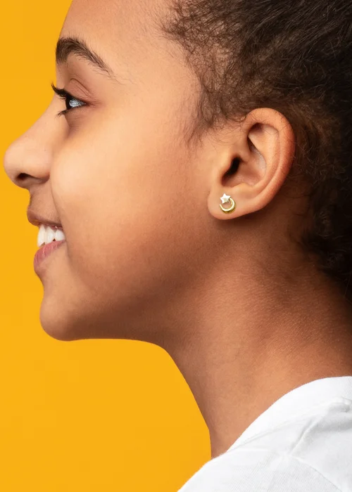 Golden Moments 9ct 2-Colour Gold Moon & Star Stud Earrings - One Size Image 4